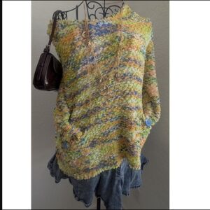 Cozy Multicolor Bouclé Women's Sweater with Pocket Detail